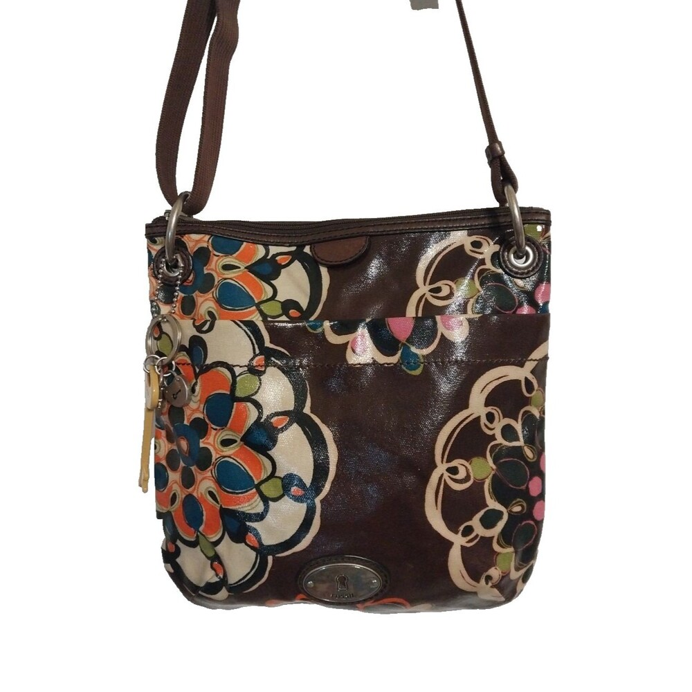 Fossil Key-per Shoulder/Cross Body Purse Adj Strap Coated Canvas 11 x 11.5” - Picture 4 of 11